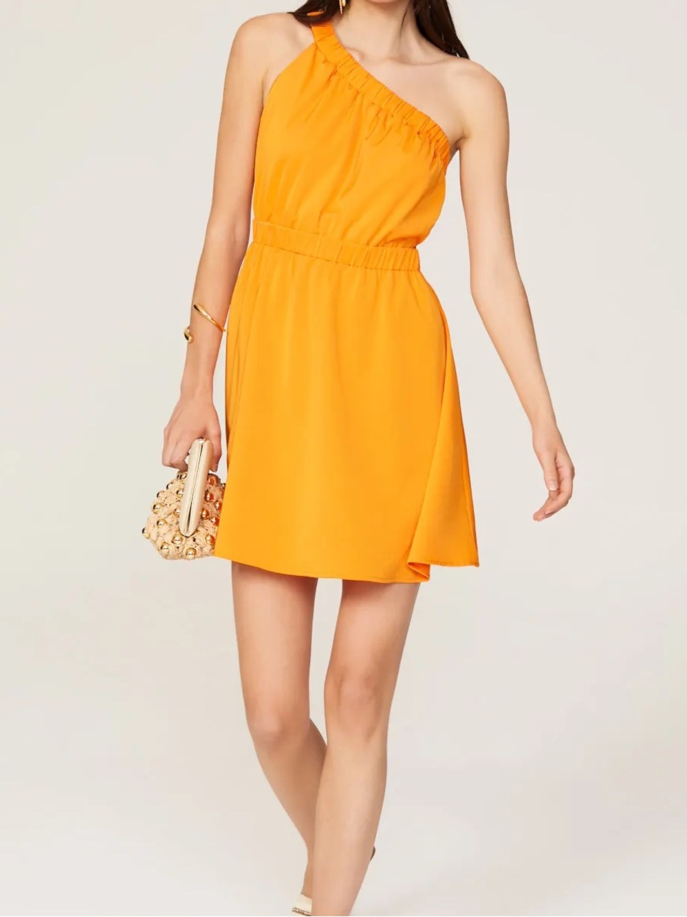 Louna One Shoulder Orange Mini Dress Sunset Vacation Wedding Guest Size L